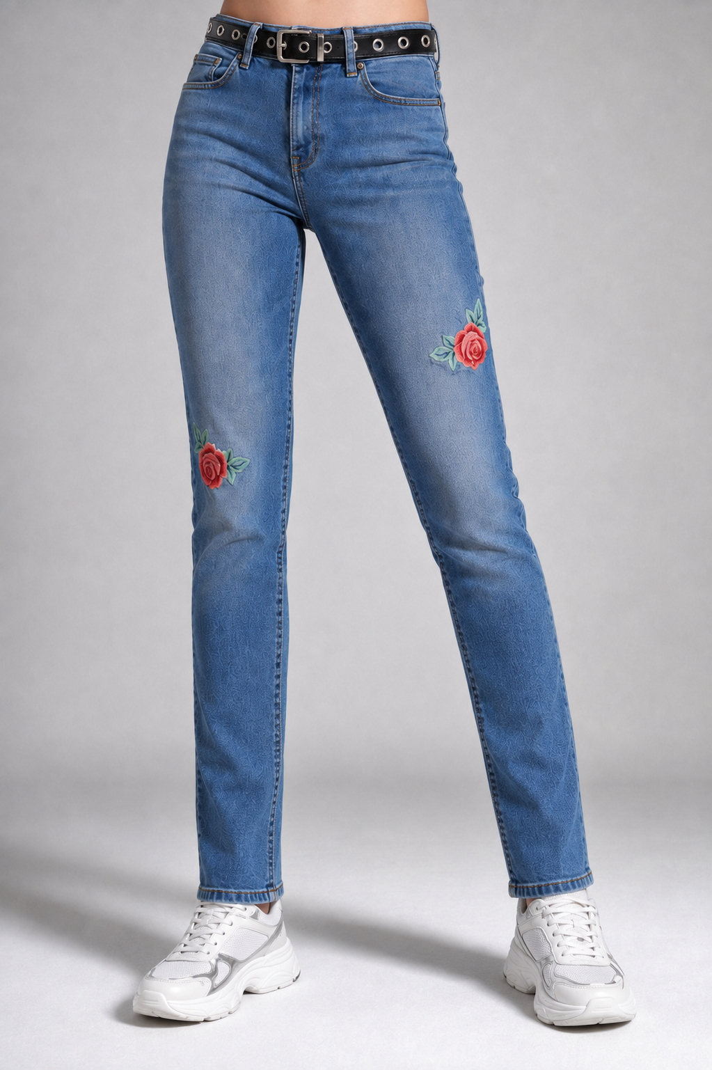 Jordache size 12 embroidered skinny jeans angled view