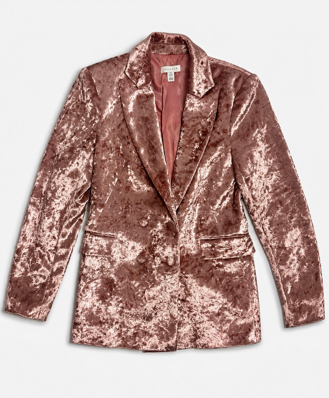 Women's TOPSHOP Dusty Rose Crushed Velvet Double-Breasted Blazer – US 4