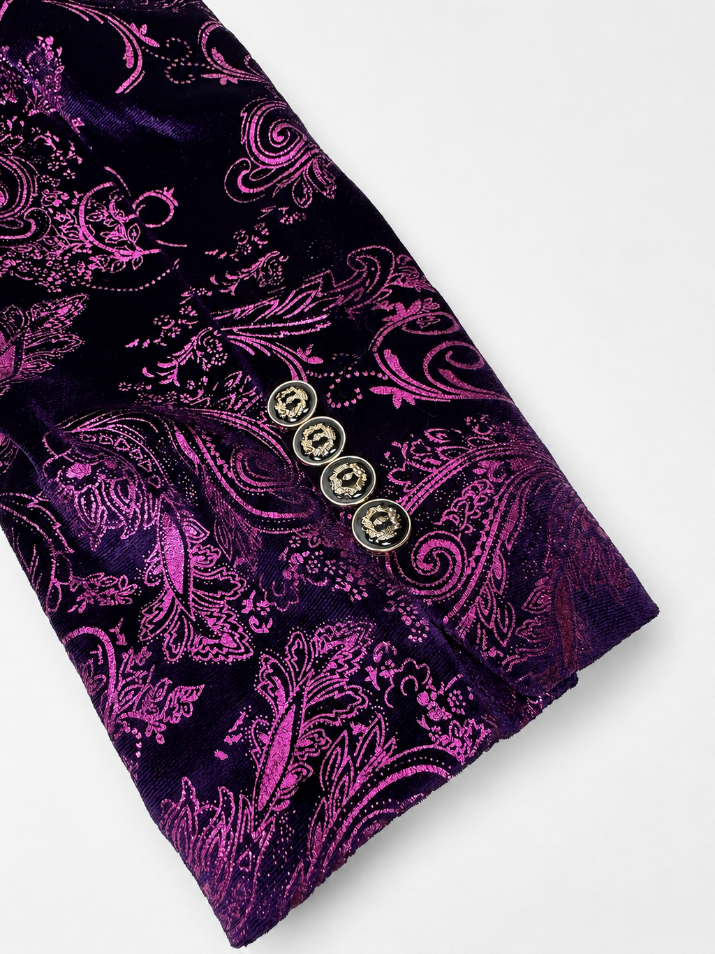 Mage Male small size tag inside purple pink paisley blazer
