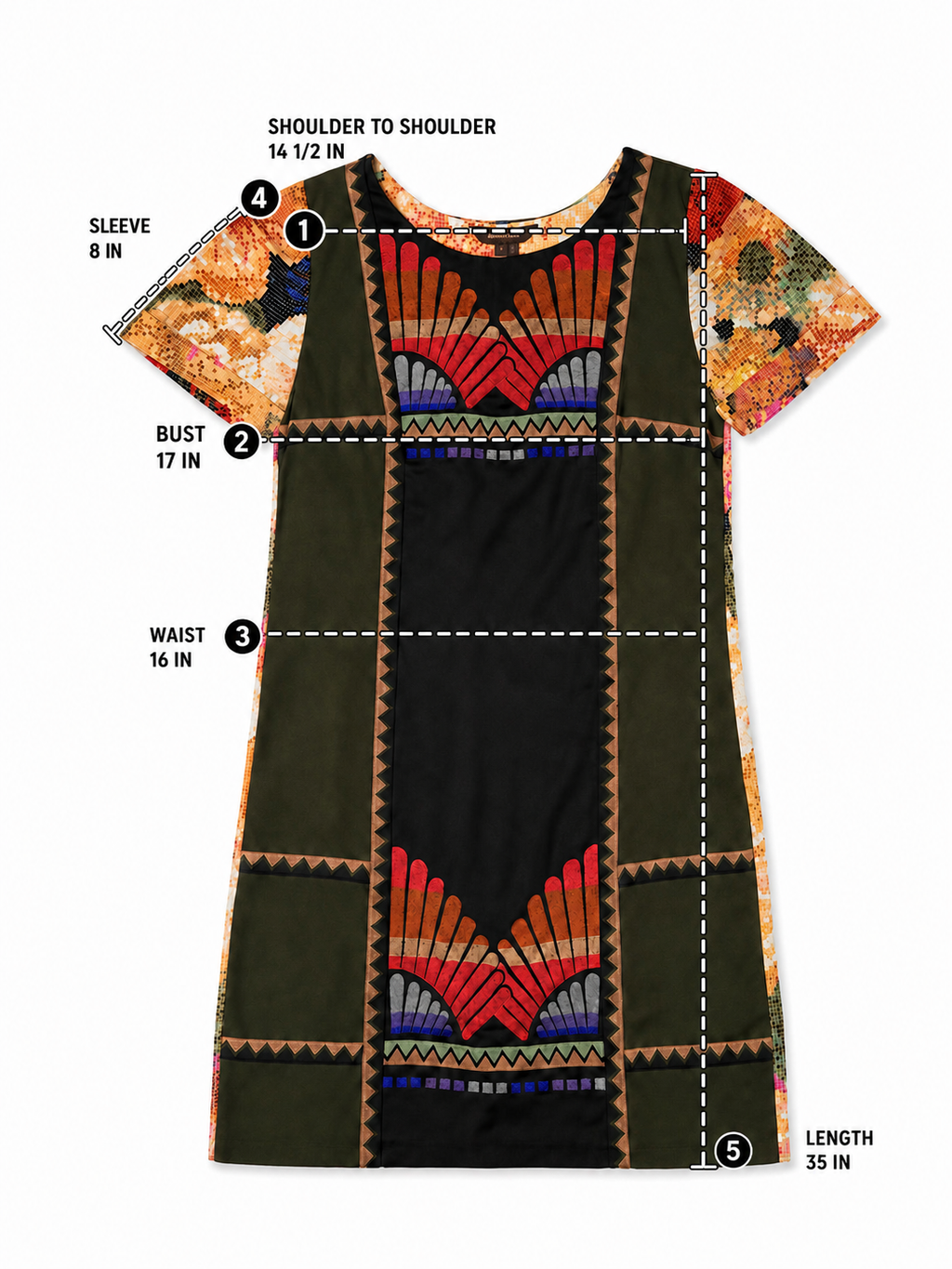 RANNA GILL Anthropologie Embroidered Mosaic Floral Shift Dress – Size 6 Women's