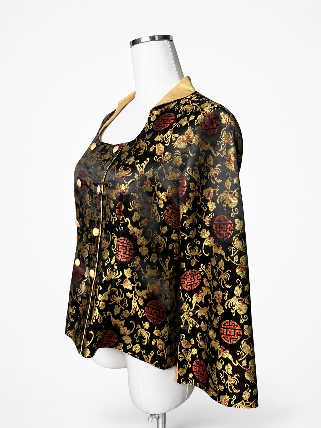 T&M Silk Black Gold Red Brocade Jacket Women's Large