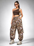 The Ragged Priest Y2K abstract print cargo parachute pants front view