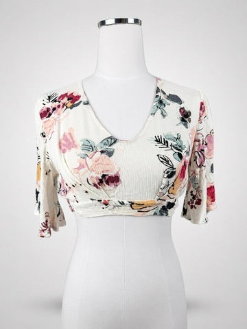 Illa Illa Cream Floral Open-Back Crop Top S Petite