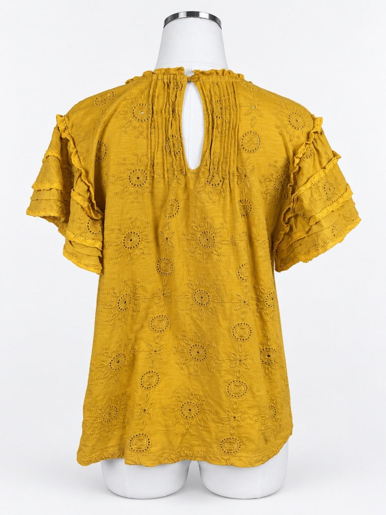 Anthropologie Forever That Girl Mustard Eyelet Blouse Women's MP NWOT