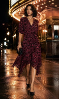 DVF merlot leopard devore velvet wrap midi dress front view