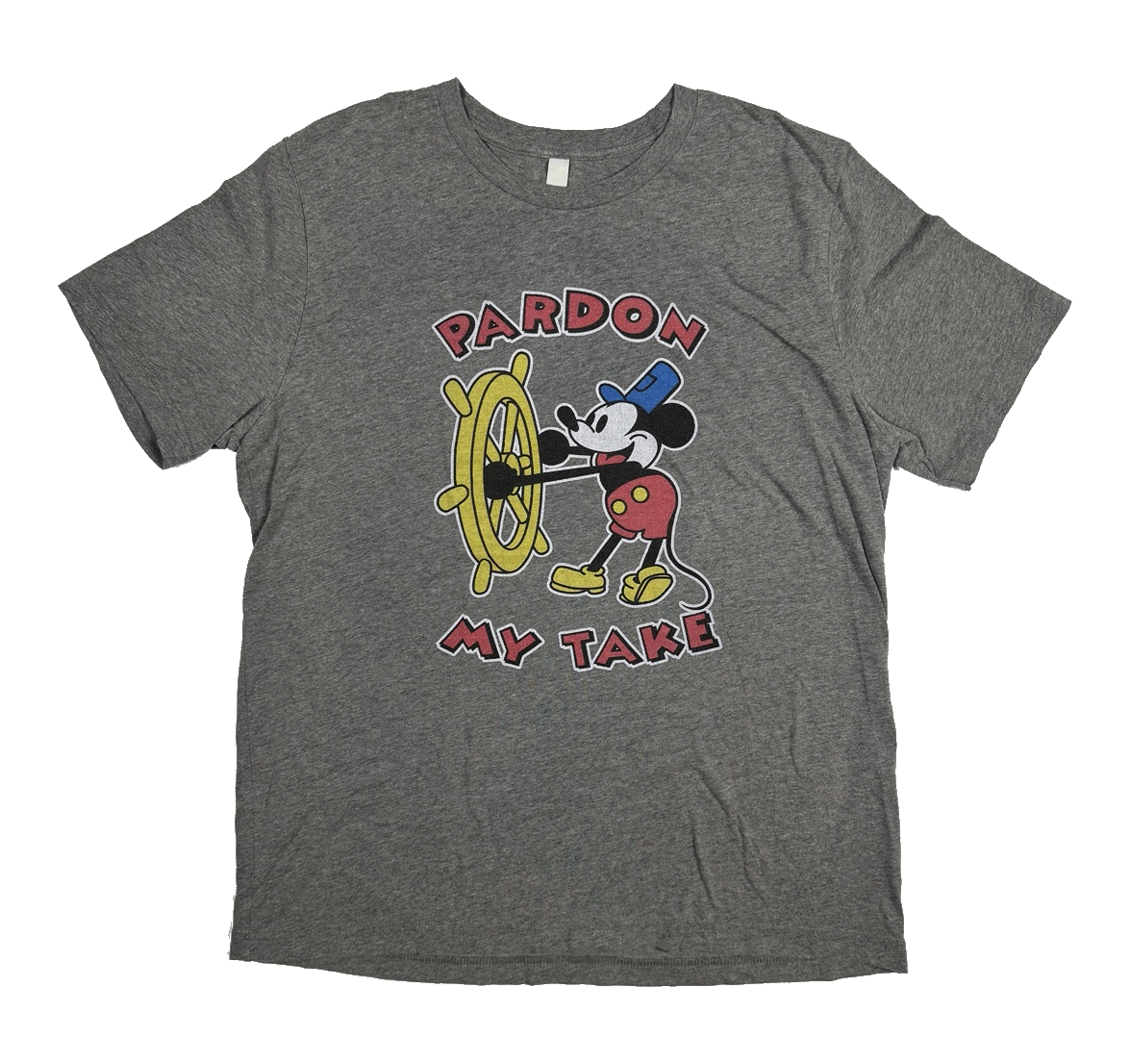 Front view of heather-gray Bella+Canvas Pardon My Take Mickey graphic T-shirt