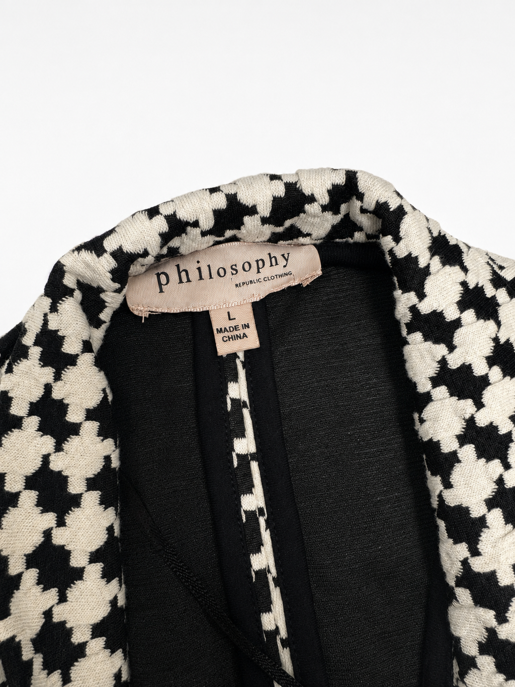 Philosophy Black Ivory Houndstooth Longline Open-Front Blazer Coat – Large