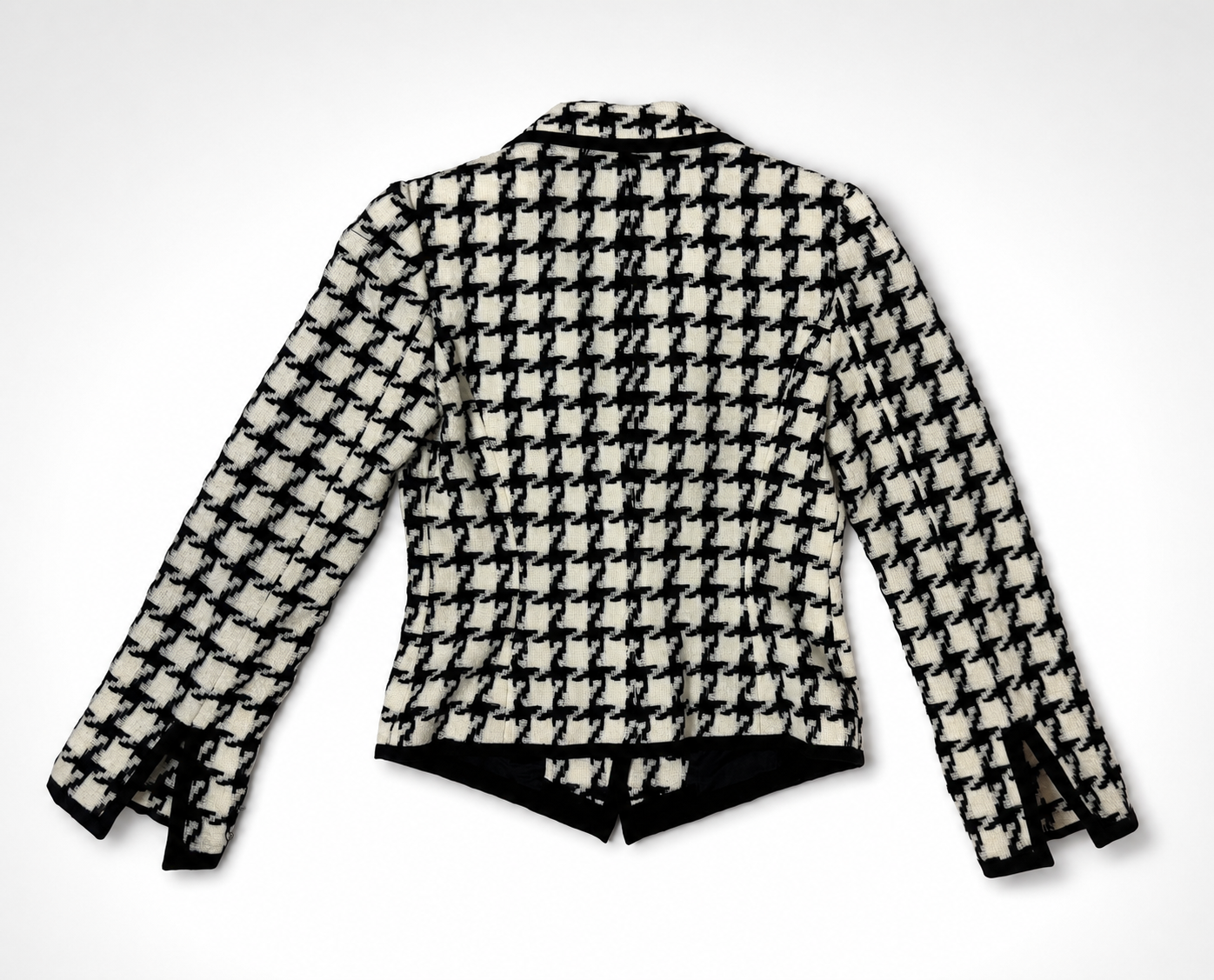 Vintage PECK & PECK Black Ivory Houndstooth Wool-Blend Blazer – Size 2