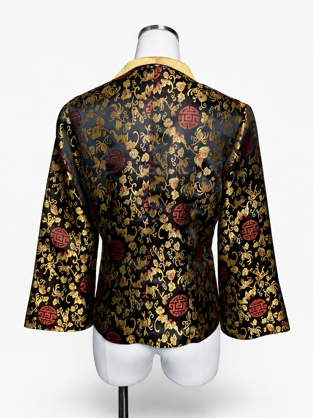 T&M Silk Black Gold Red Brocade Jacket Women's Large