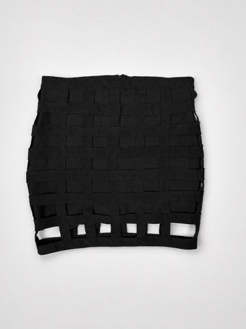 Wow Couture Gold Label Black Caged Cutout Bandage Bodycon Mini Skirt Women's M