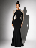 Women's Xscape Size 4 Black Rhinestone Illusion Long-Sleeve Formal Gown
