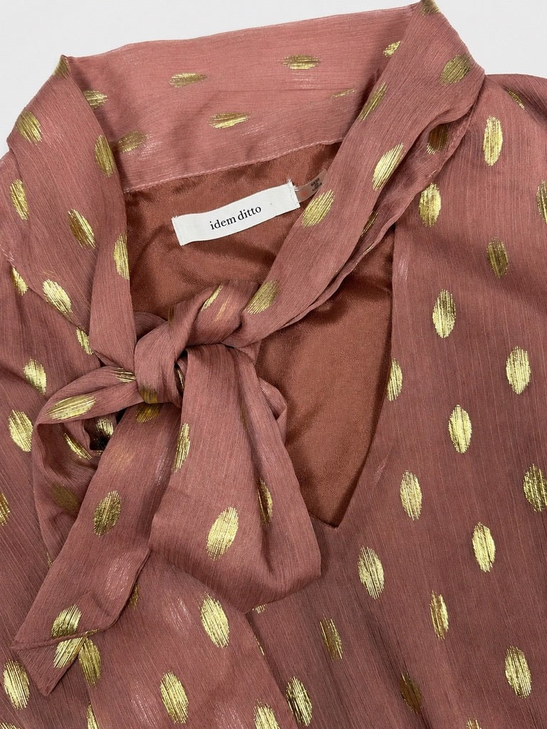 Idem Ditto Rose Gold Dot Chiffon Women's Mini Dress M
