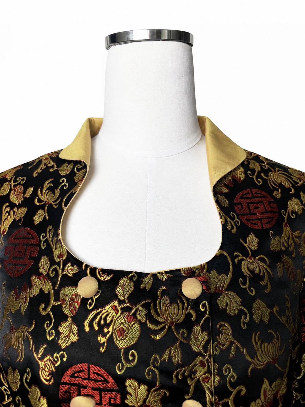 T&M Silk Black Gold Red Brocade Jacket Women's Large