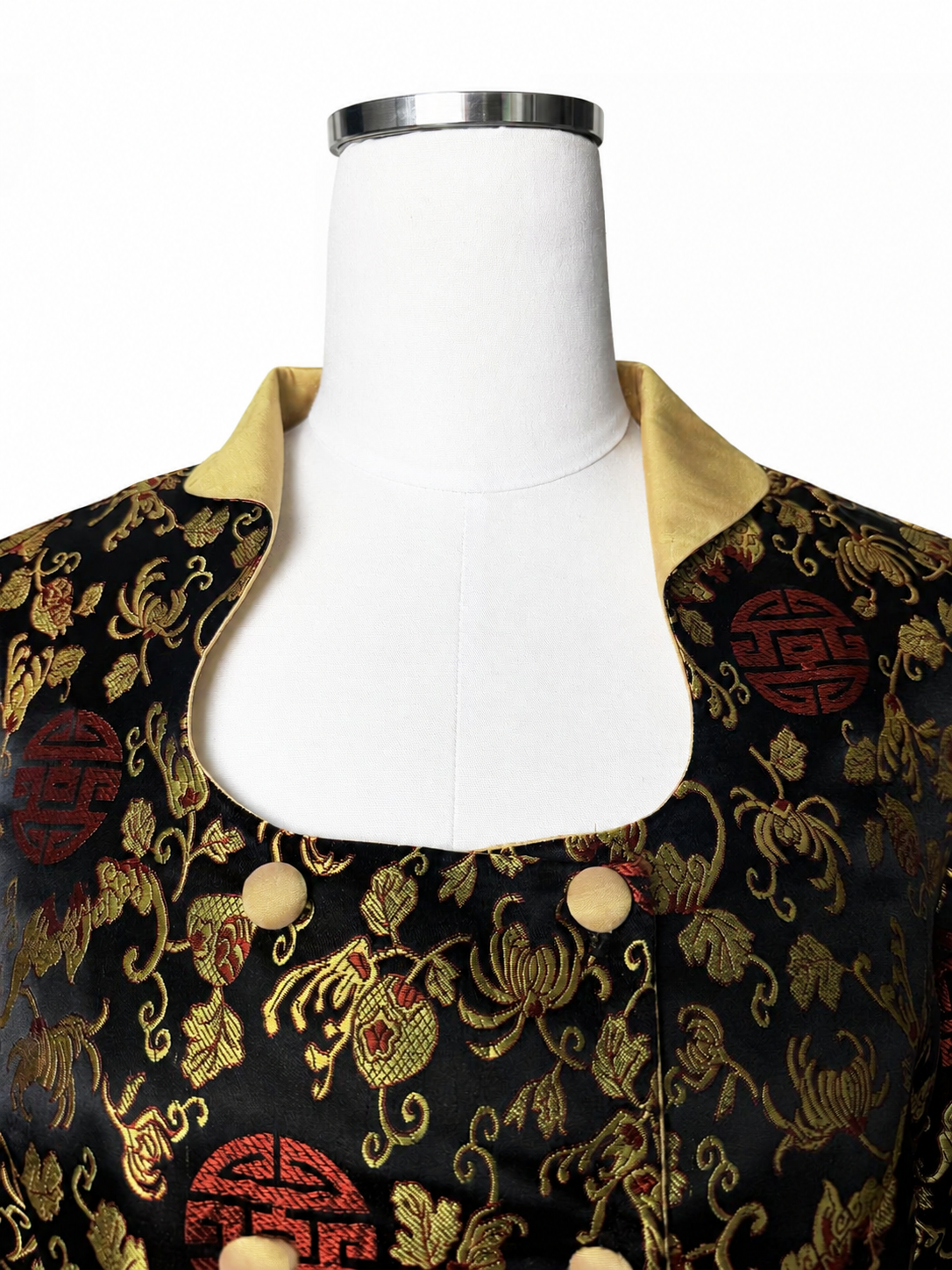 T&M Silk Black Gold Red Brocade Jacket Women's Large