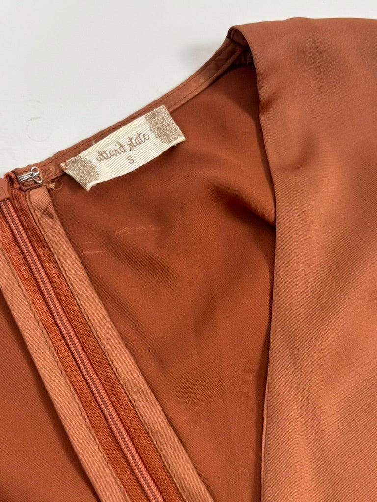 Altar'd State copper romper wrap and ruffle detail