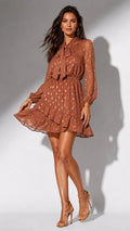 Idem Ditto Rose Gold Dot Chiffon Women's Mini Dress M