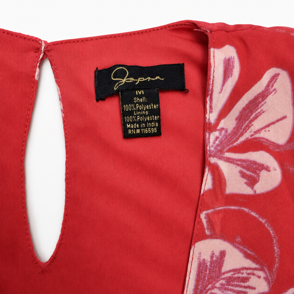 Women's JAPNA Red Floral Ruffle Wrap-Style Mini Dress – Medium
