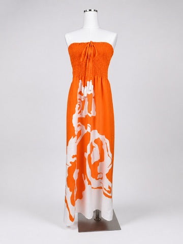 Gypsie Blu orange white rose print strapless maxi dress front view