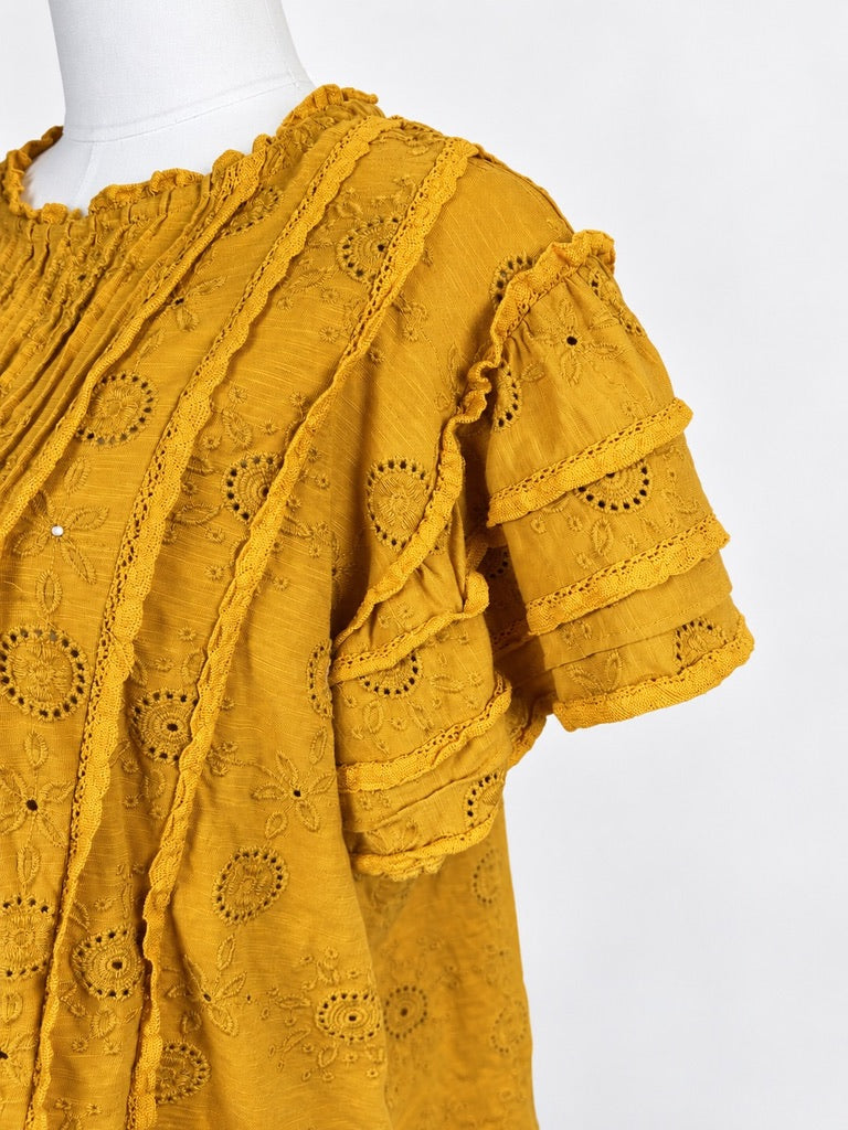 Anthropologie Forever That Girl Mustard Eyelet Blouse Women's MP NWOT