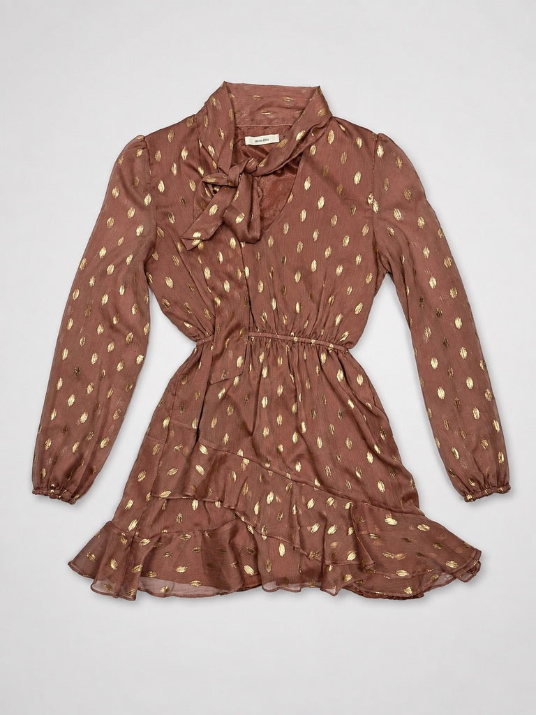 Idem Ditto Rose Gold Dot Chiffon Women's Mini Dress M