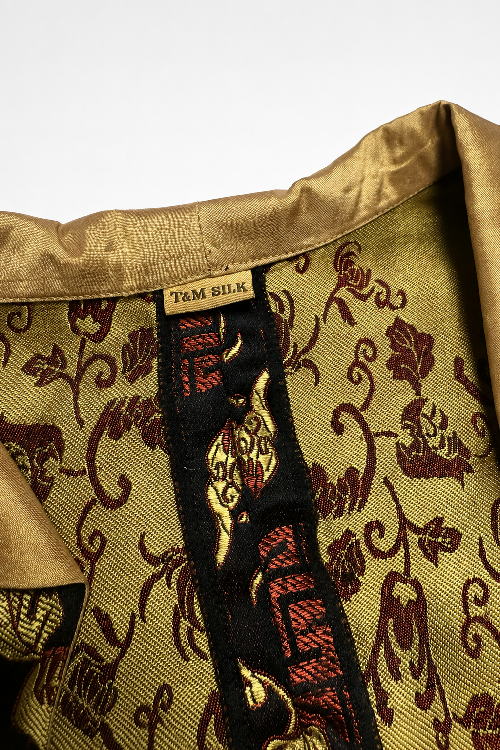 T&M Silk Black Gold Red Brocade Jacket Women's Large