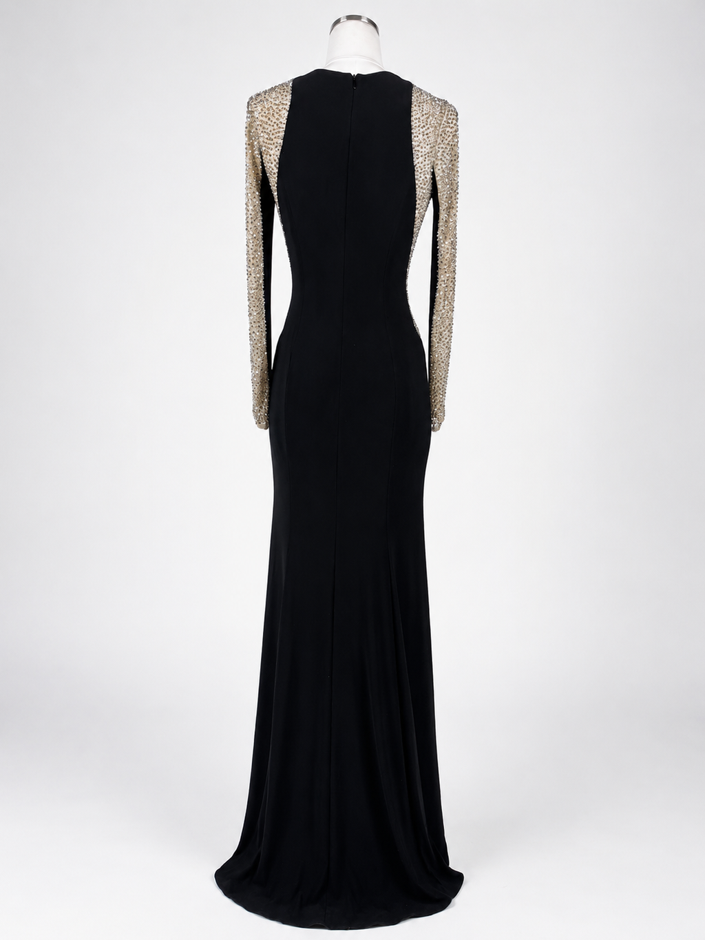 Women's Xscape Size 4 Black Rhinestone Illusion Long-Sleeve Formal Gown