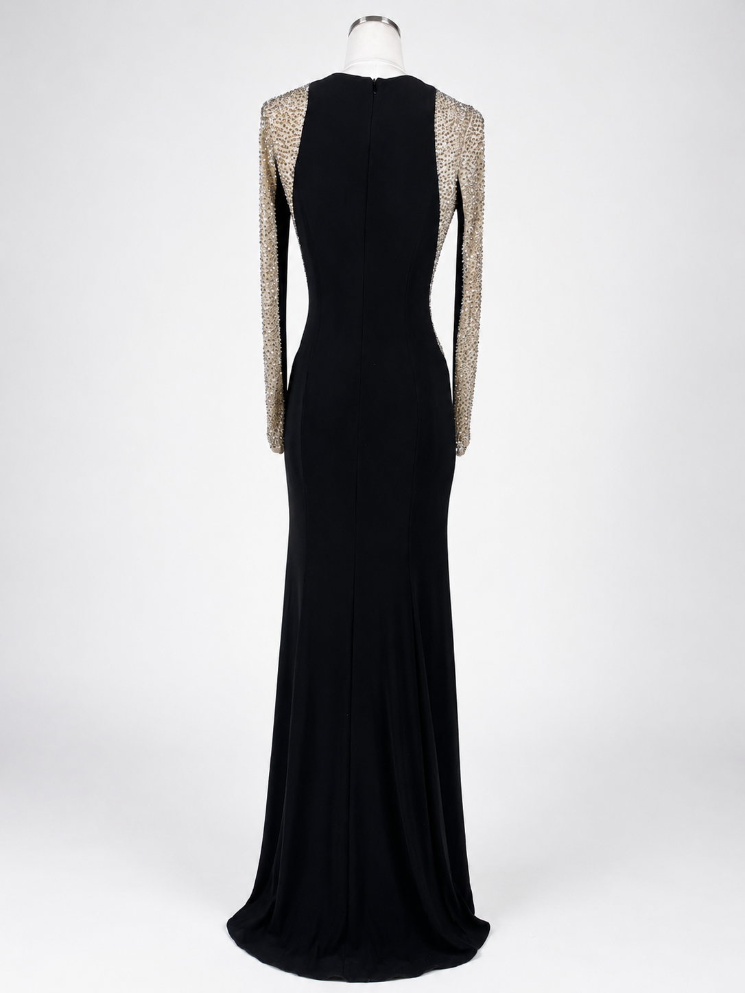 Women's Xscape Size 4 Black Rhinestone Illusion Long-Sleeve Formal Gown