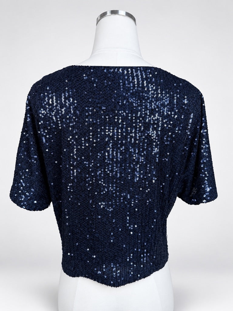 Skies Are Blue navy sequin crop top mannequin back view