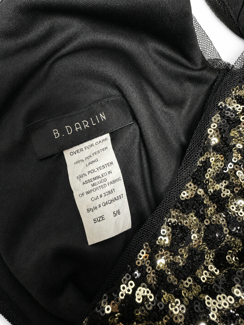 B. DARLIN Black Gold Leopard-Inspired Sequin Cocktail Dress – 5/6 Petite Fit