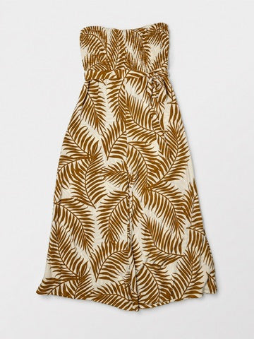 Ivy Street palm print jumpsuit smocked bodice and tie waist front view