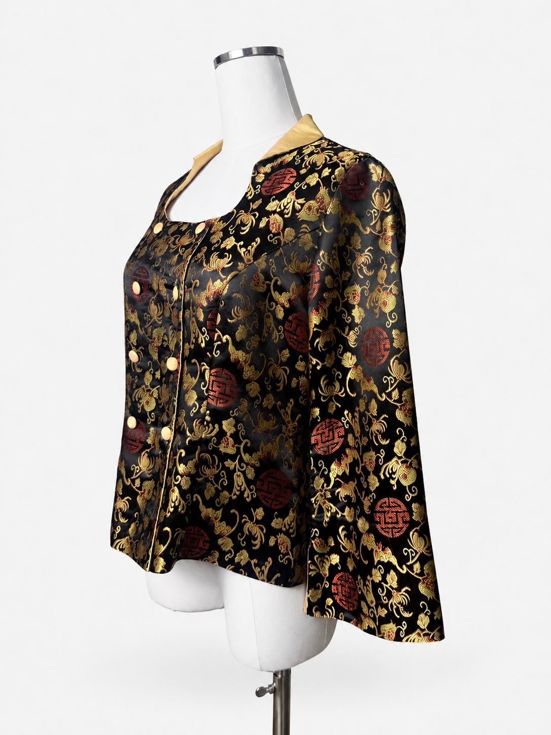 T&M Silk Black Gold Red Brocade Jacket Women's Large