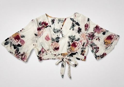 Illa Illa Cream Floral Open-Back Crop Top S Petite