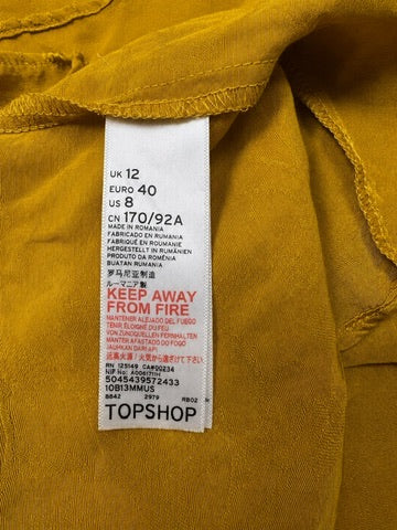 Topshop mustard yellow floral jacquard midi dress size label detail