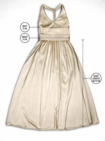 White by Vera Wang champagne halter maxi dress fabric detail