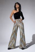 12th Tribe ’70s-Inspired Metallic Sequin Stretch Flare Pants NWT
