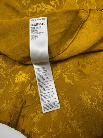 Topshop mustard yellow jacquard midi dress viscose care label detail