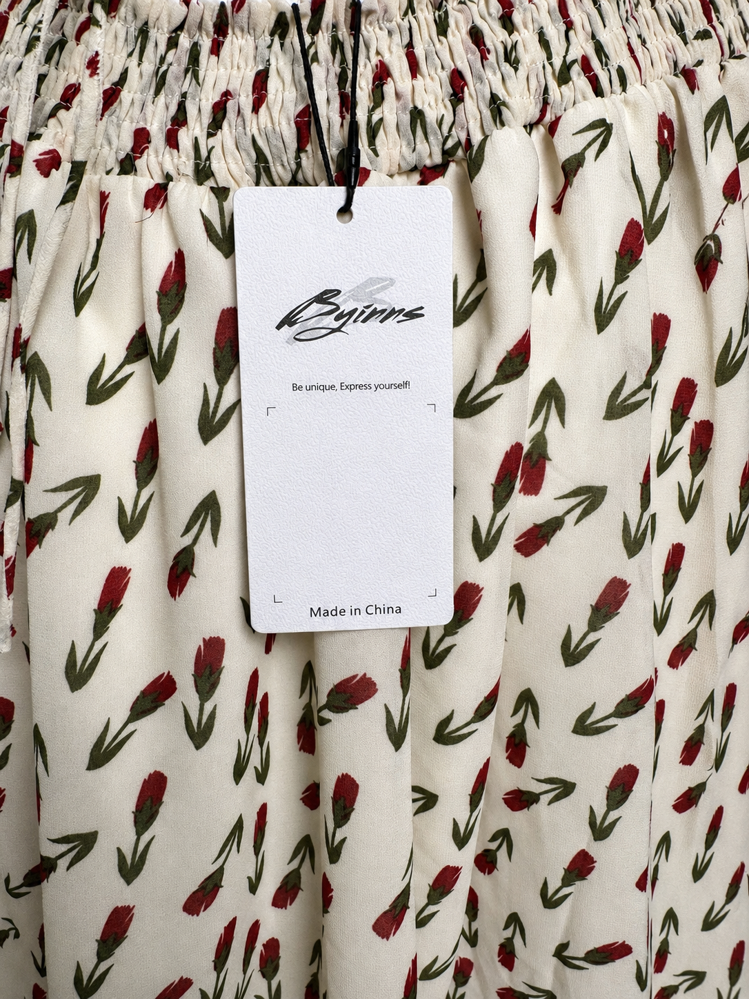 Women's BGIYNS Ivory Red Floral Off-Shoulder Puff-Sleeve Open-Back Dress