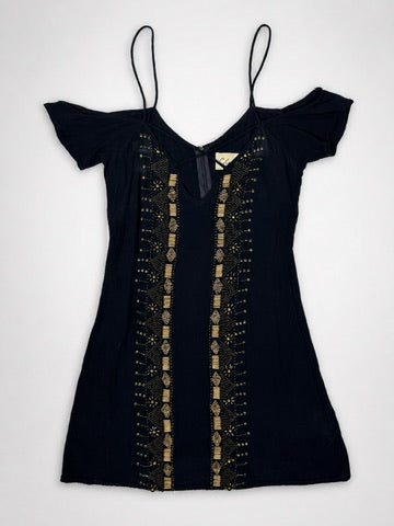 Cleobella Navy Gold Beaded Mini Dress XS Petite NWOT