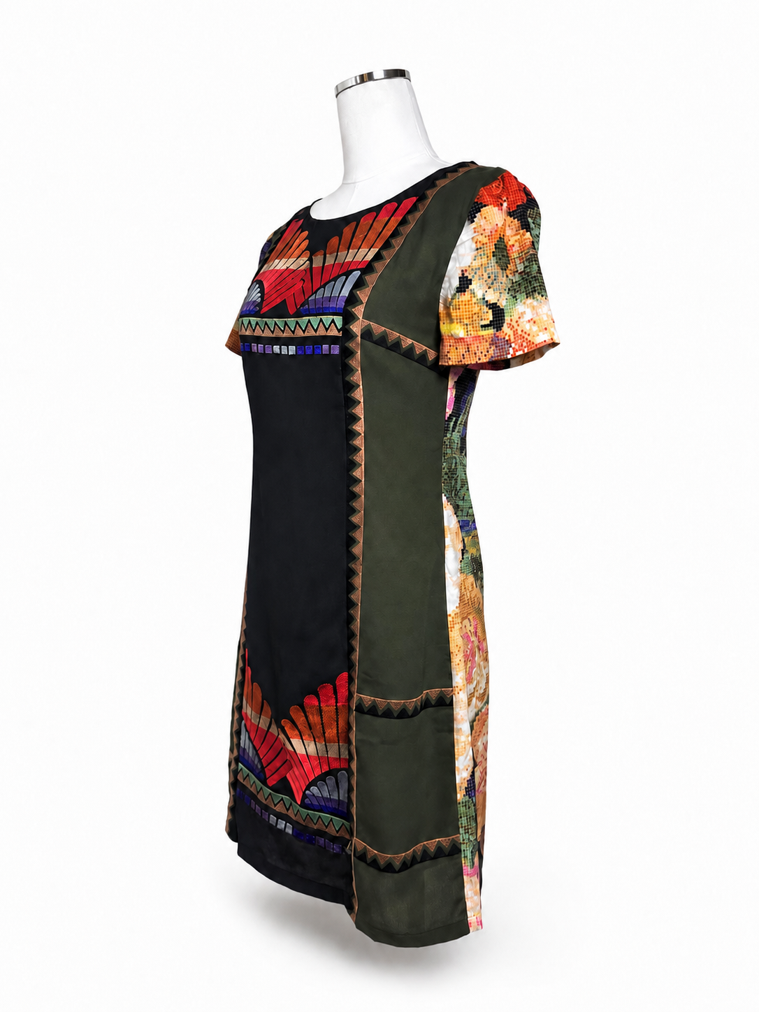 RANNA GILL Anthropologie Embroidered Mosaic Floral Shift Dress – Size 6 Women's