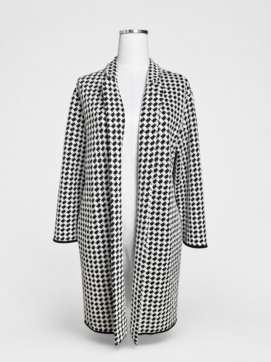 Philosophy Black Ivory Houndstooth Longline Open-Front Blazer Coat – Large
