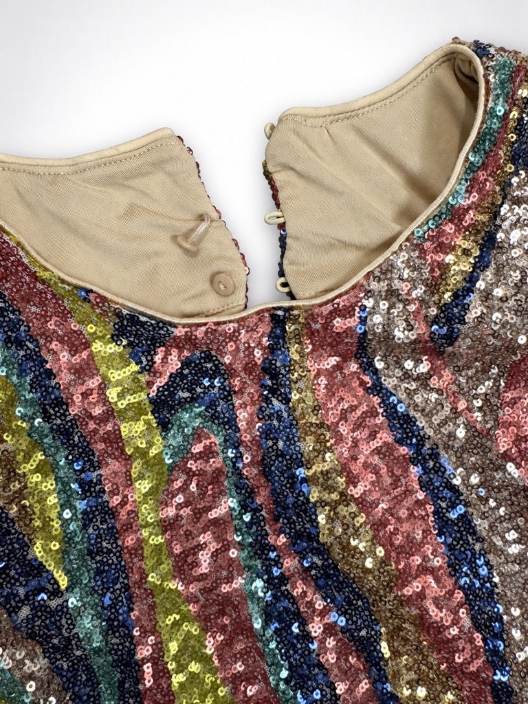 AQUA x Salvatore Rizza multicolor sequin dress inside back neckline detail