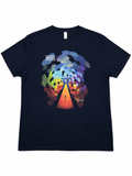Front of men's XL navy Muse The Resistance T-shirt with multicolor hexagon artwork and an orange pathway