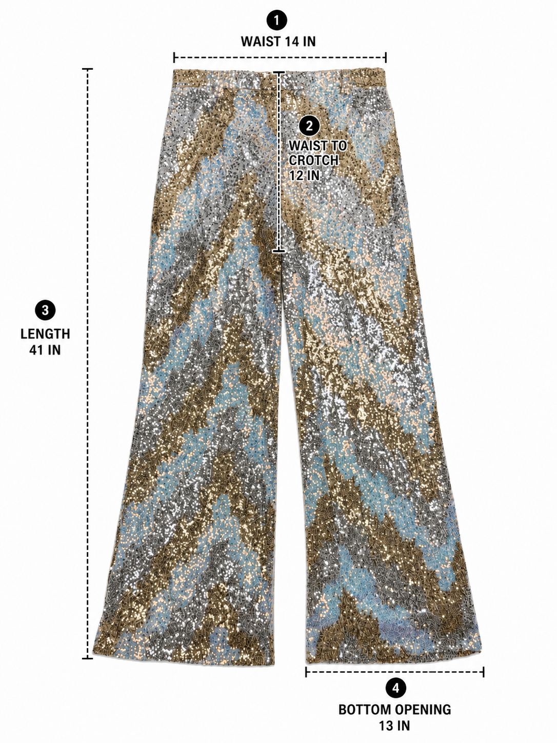 12th Tribe ’70s-Inspired Metallic Sequin Stretch Flare Pants NWT