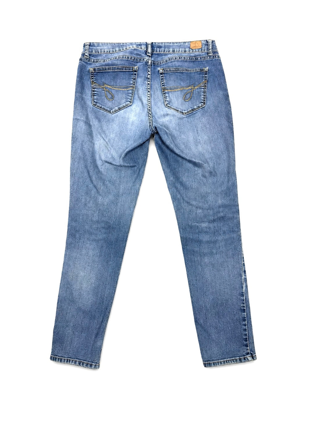 Jordache five-pocket floral embroidered denim detail