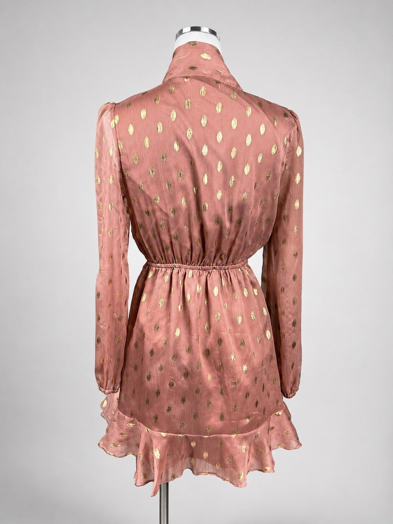 Idem Ditto Rose Gold Dot Chiffon Women's Mini Dress M