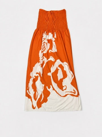 Gypsie Blu orange rose print maxi dress self-tie bust detail