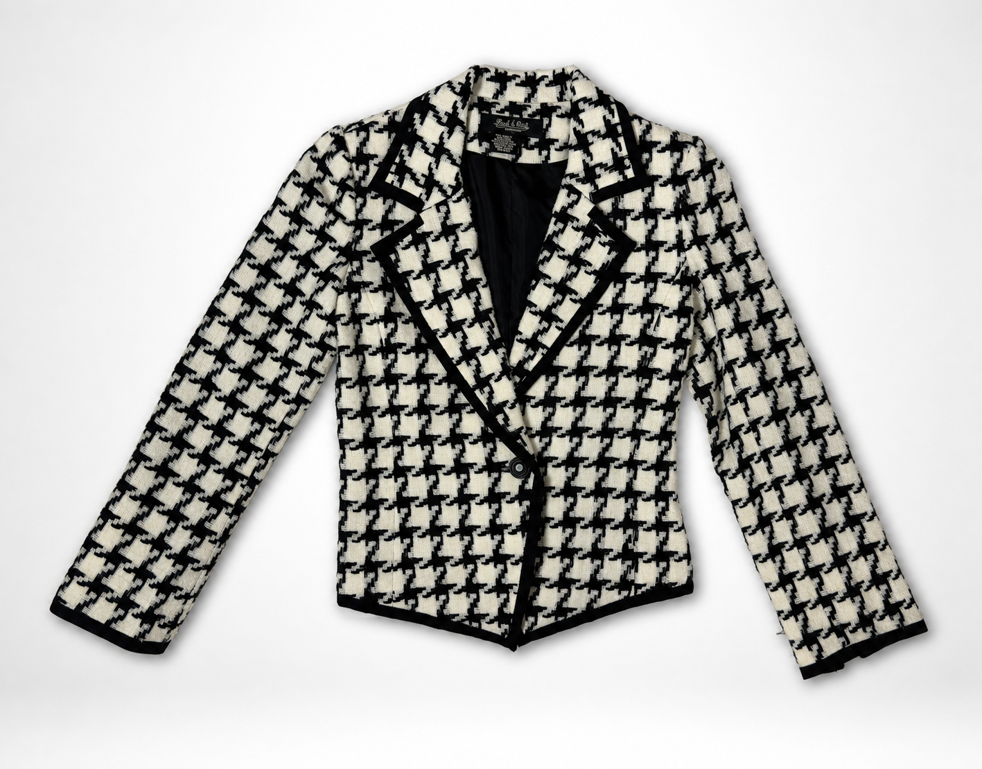 Vintage PECK & PECK Black Ivory Houndstooth Wool-Blend Blazer – Size 2