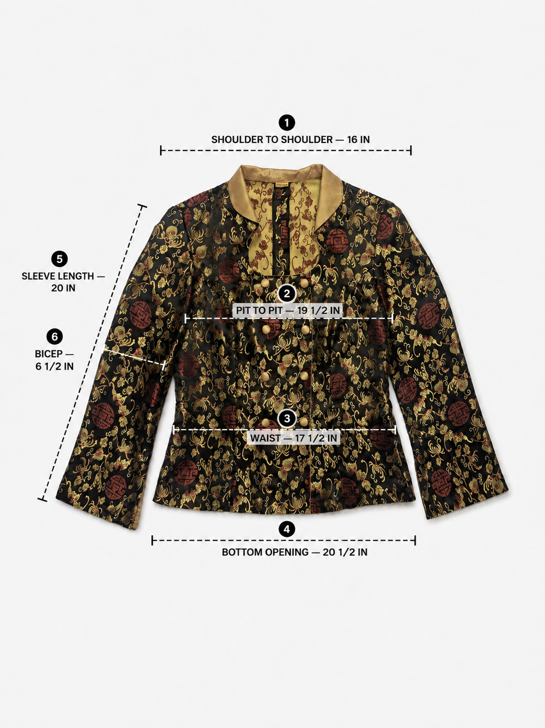 T&M Silk Black Gold Red Brocade Jacket Women's Large