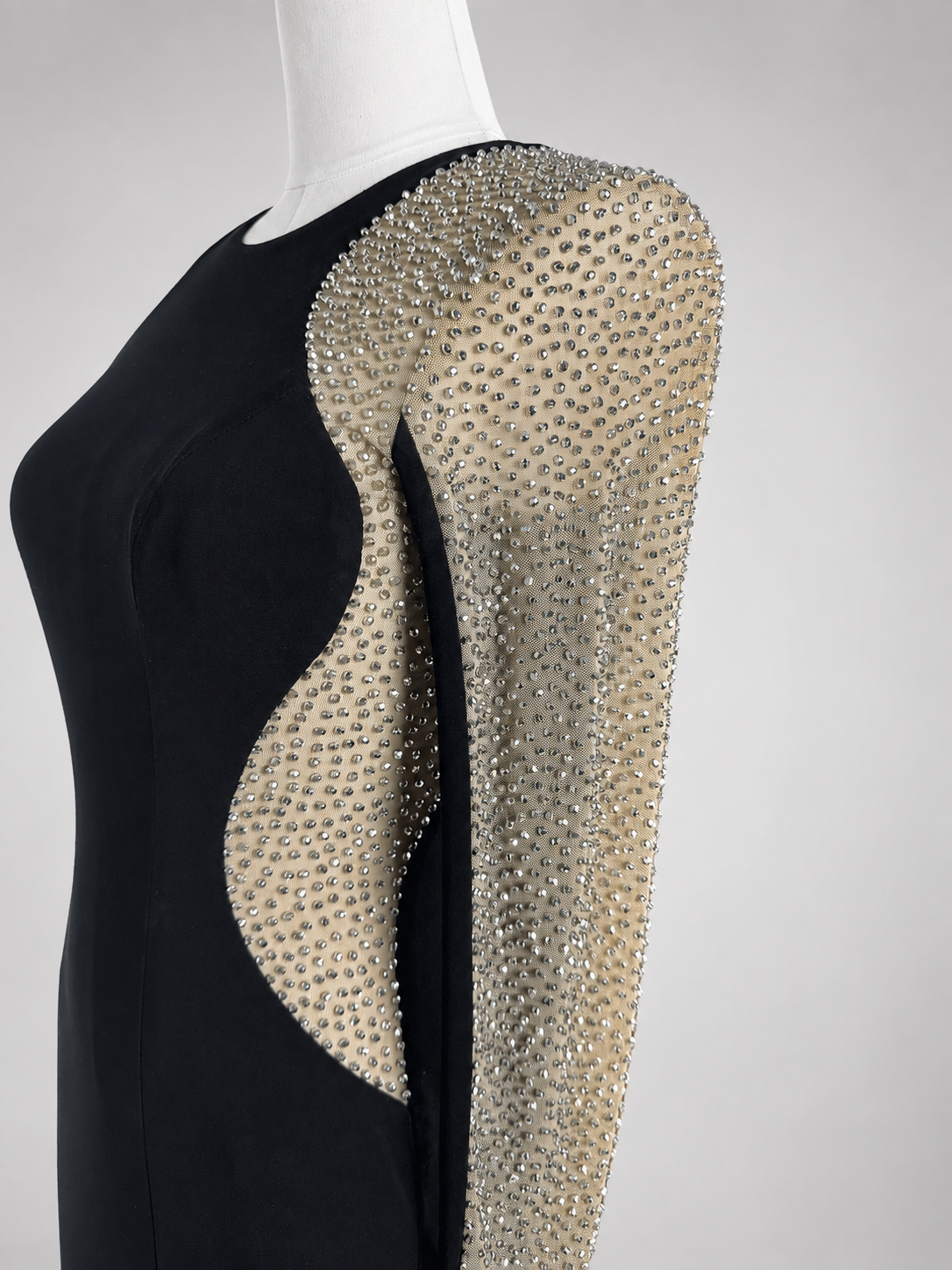 Women's Xscape Size 4 Black Rhinestone Illusion Long-Sleeve Formal Gown