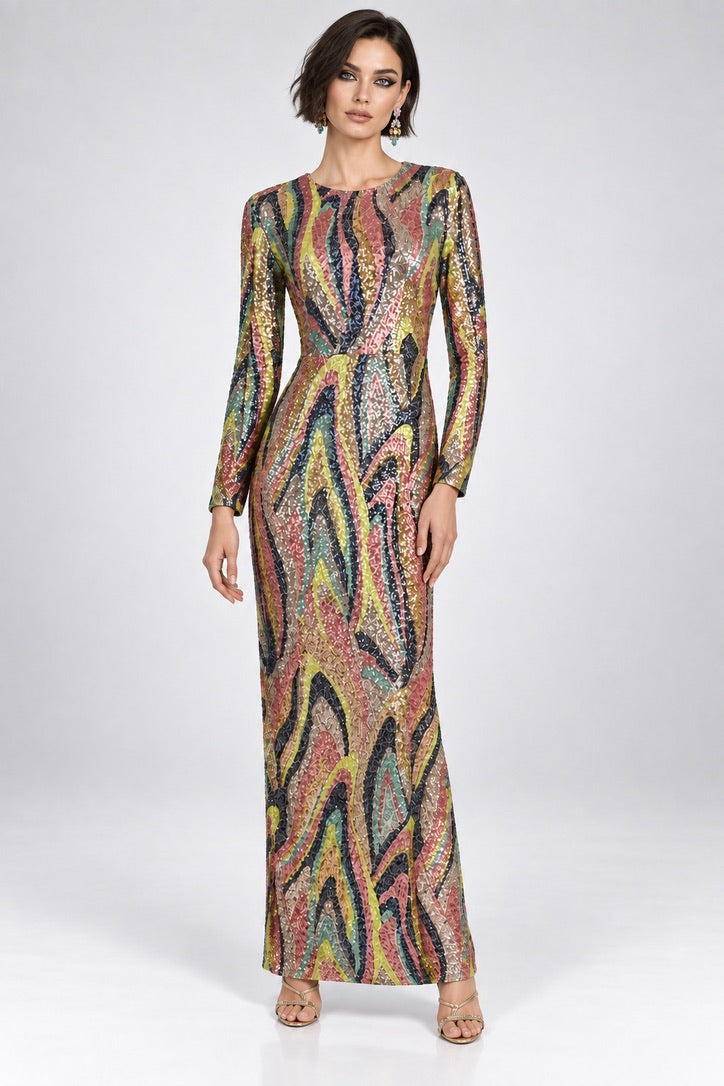 AQUA x Salvatore Rizza Sequin Maxi Dress Women's M
